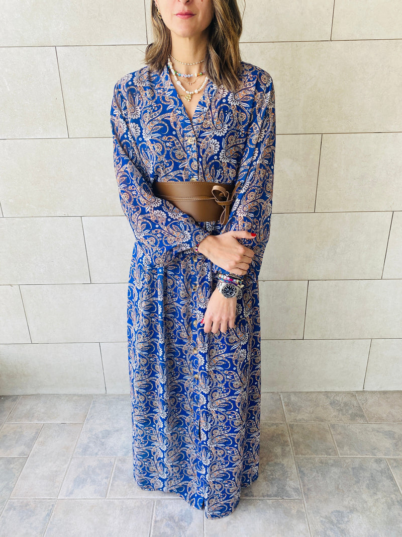 Midnight Paisley Chiffon Dress