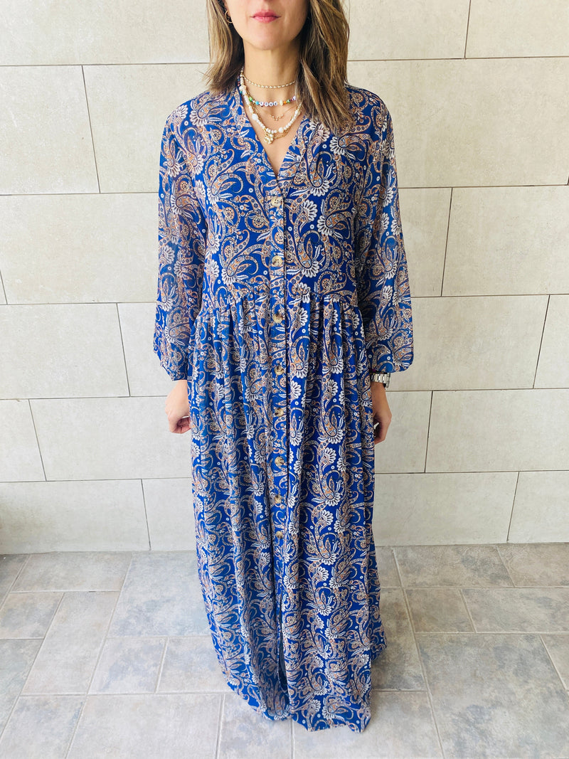 Midnight Paisley Chiffon Dress