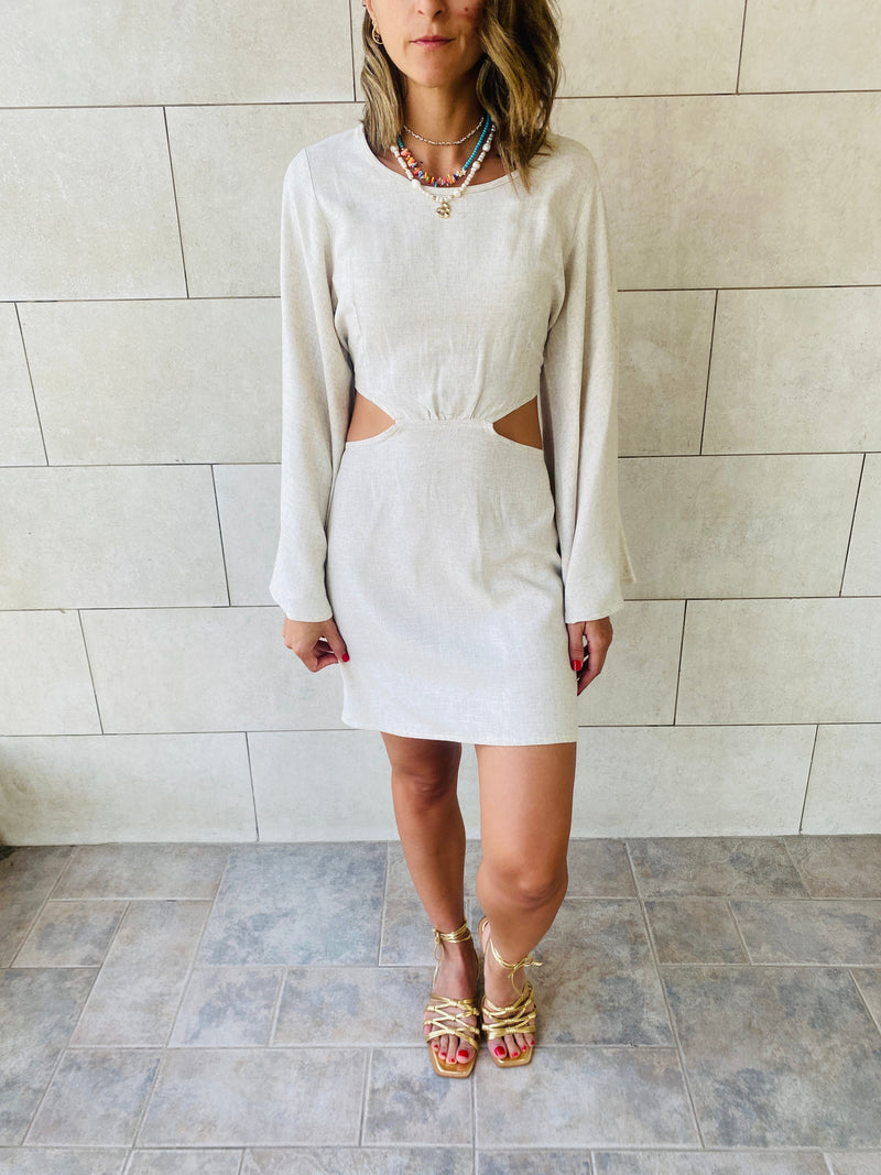 Beige Backless Linen Dress