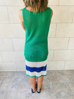 Green Colorblock Trim Crochet Coverup