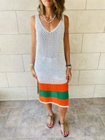 Orange Colorblock Trim Crochet Coverup