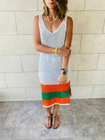 Orange Colorblock Trim Crochet Coverup