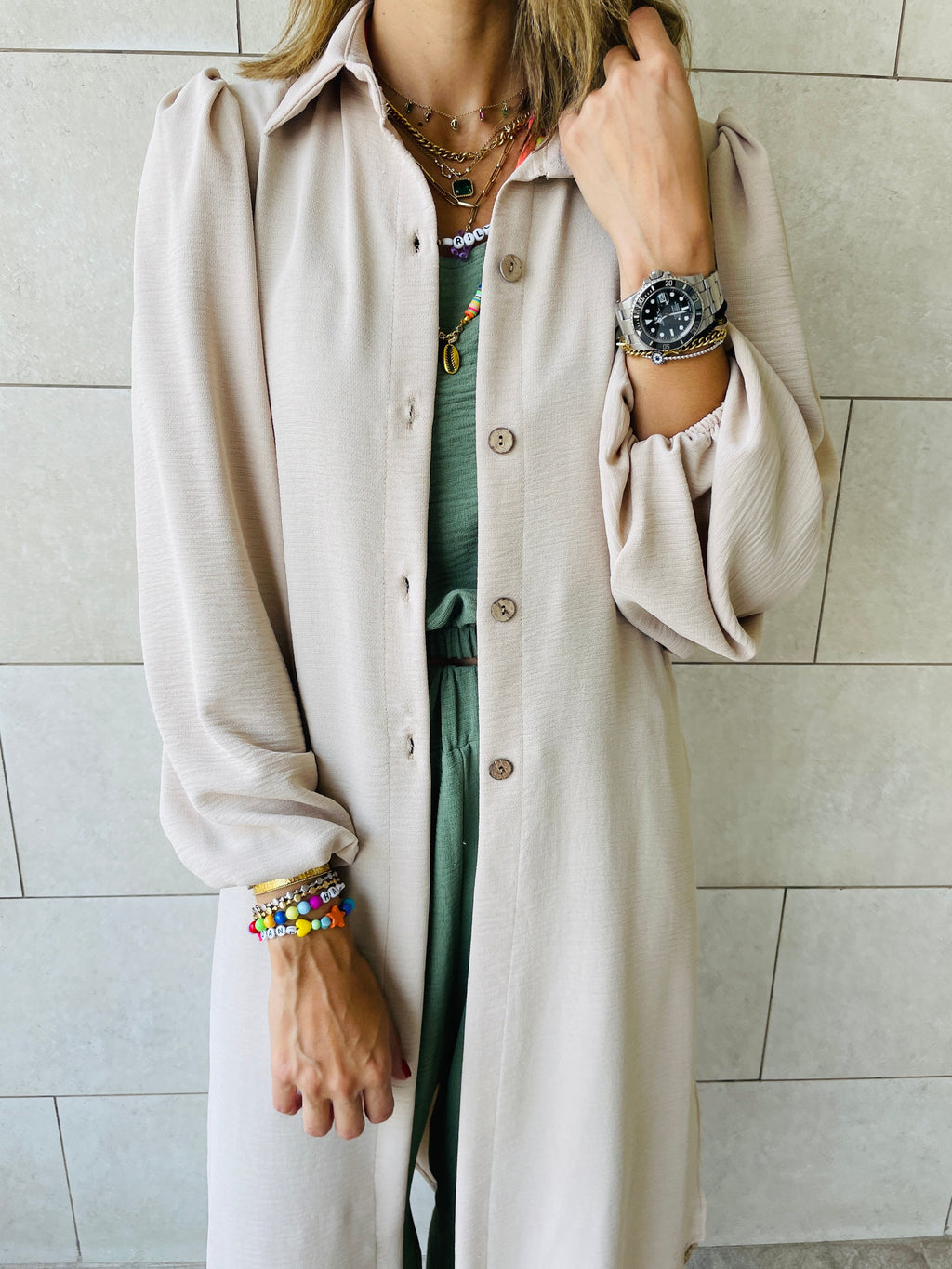 Beige Asymmetric Throw On Shirt