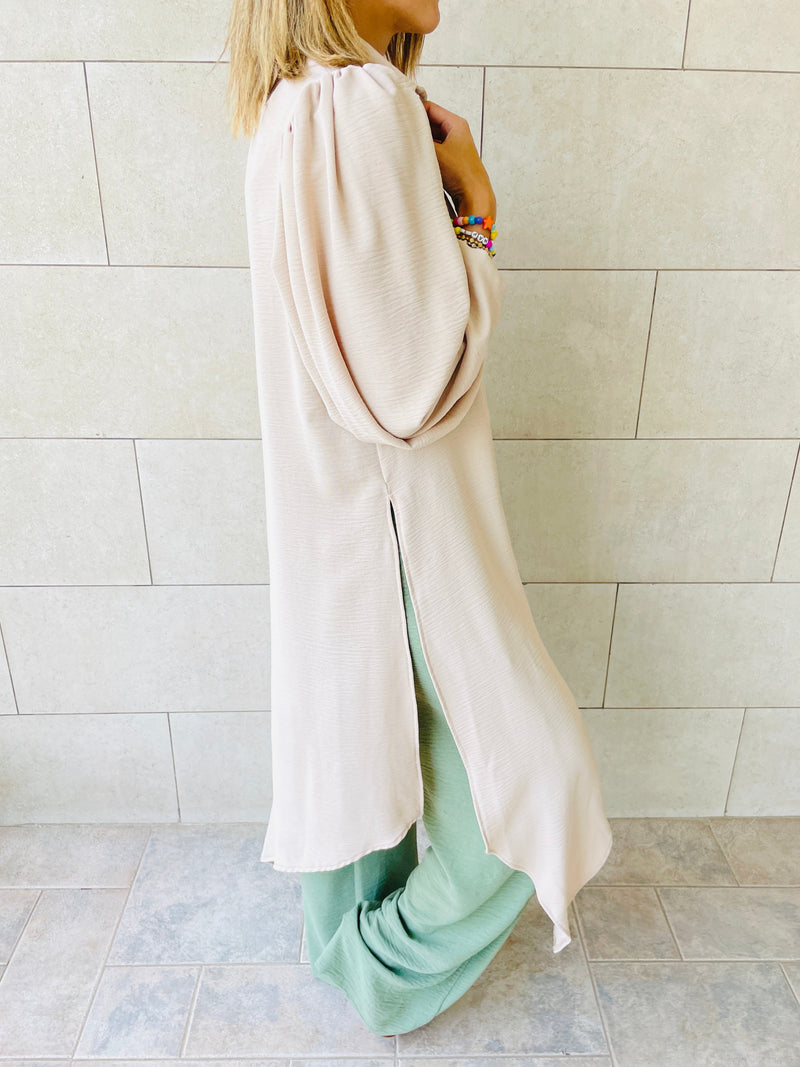 Beige Asymmetric Throw On Shirt