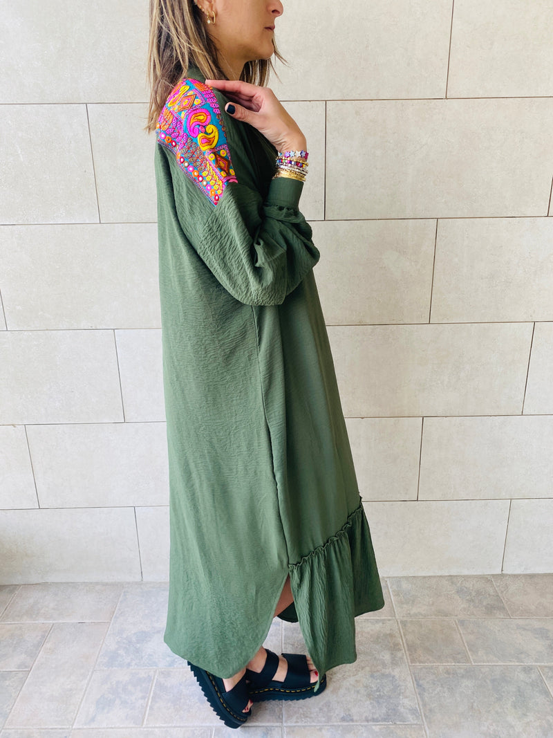 Olive Embroidered Back Dress