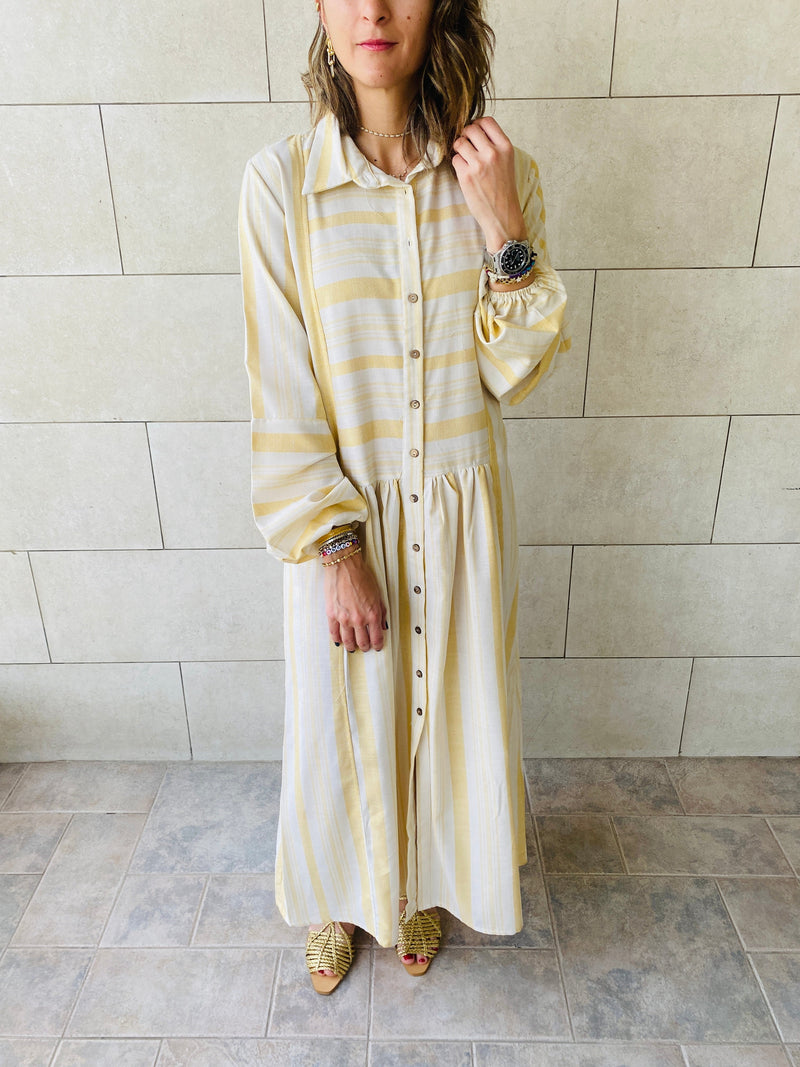 Mustard Striped Linen Dress