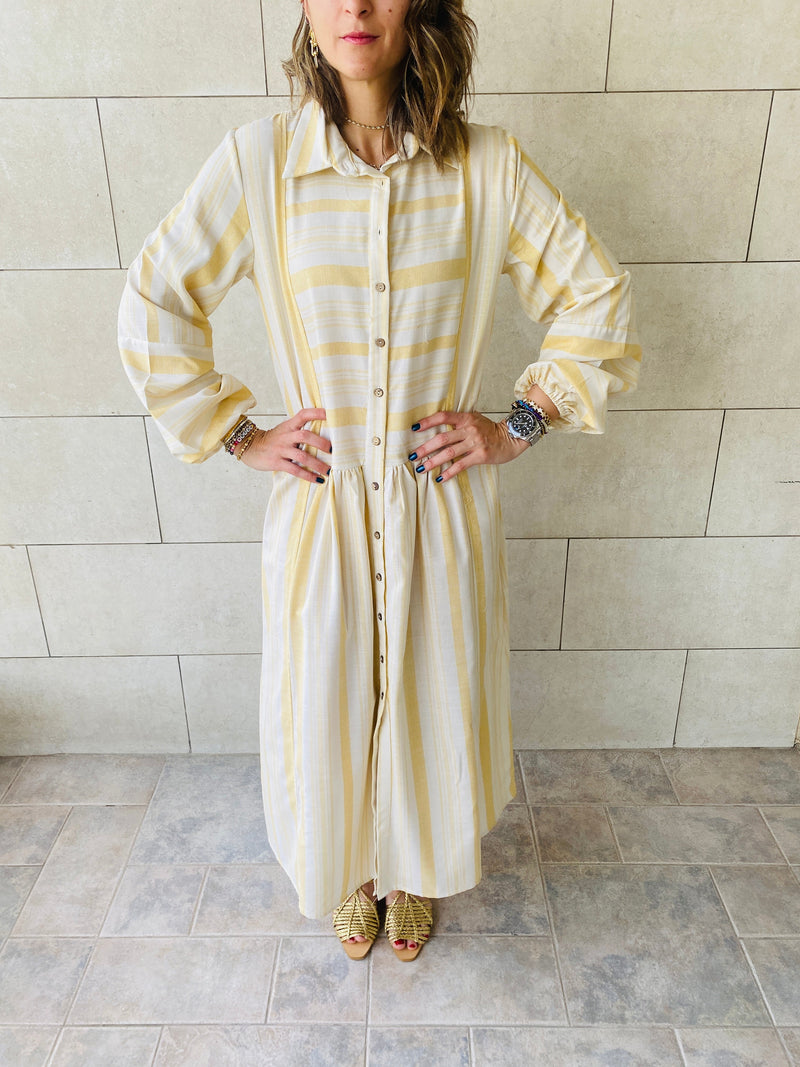 Mustard Striped Linen Dress