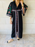 Black Statement Maliqa Embroidered Linen Kimono