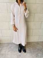 Beige Checkered Shirt Dress