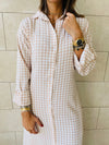 Beige Checkered Shirt Dress