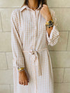 Beige Checkered Shirt Dress