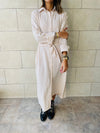 Beige Checkered Shirt Dress