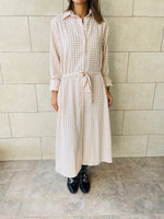 Beige Checkered Shirt Dress