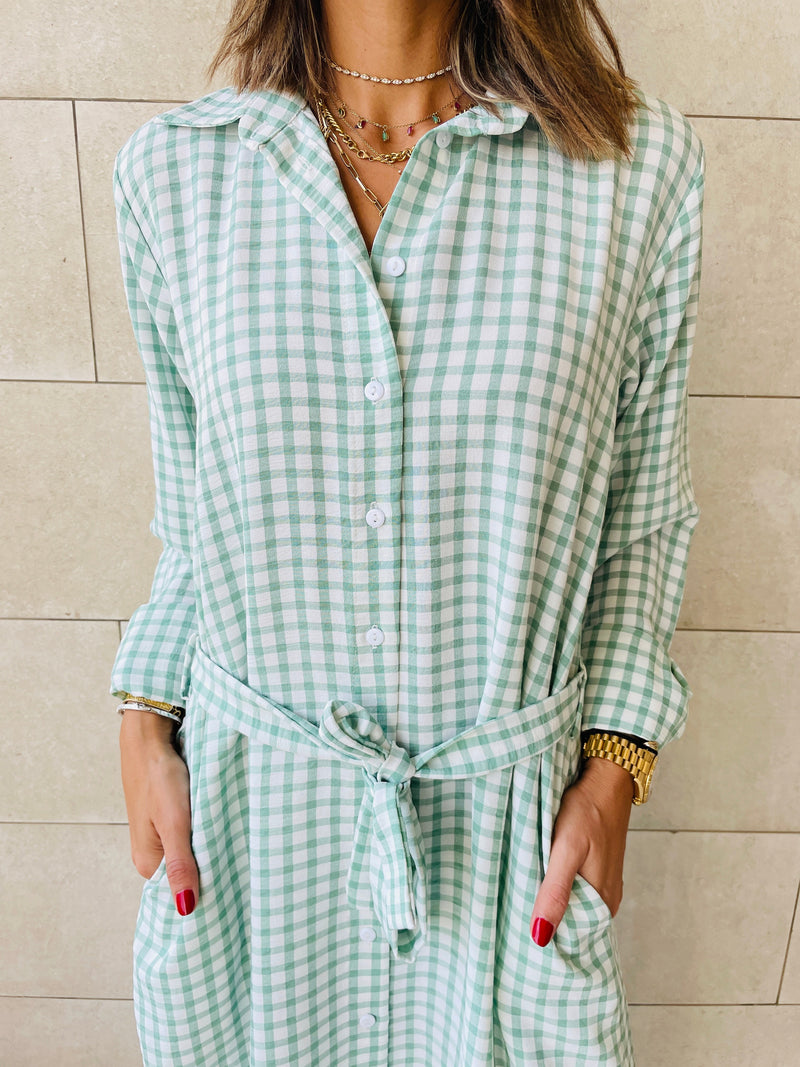 Mint Checkered Shirt Dress