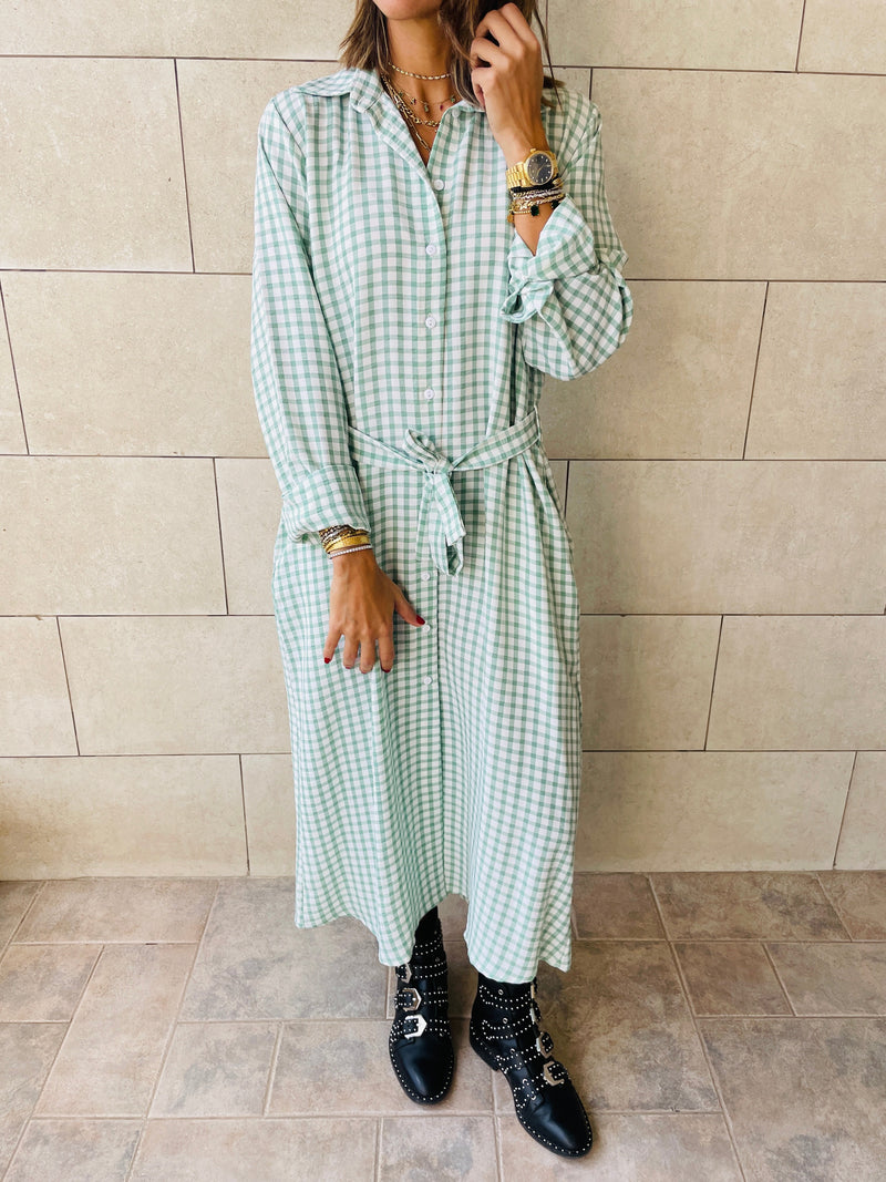 Mint Checkered Shirt Dress