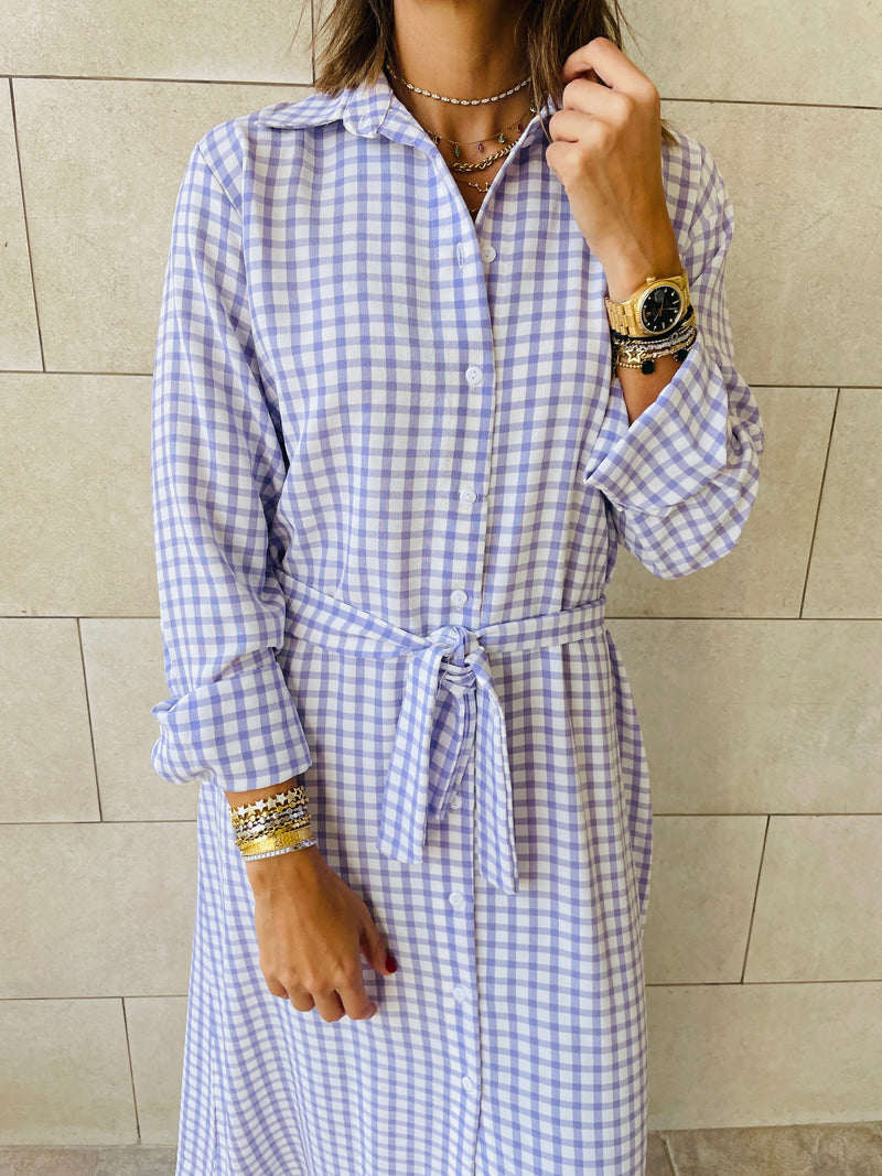 Lilac Checkered Shirt Dress