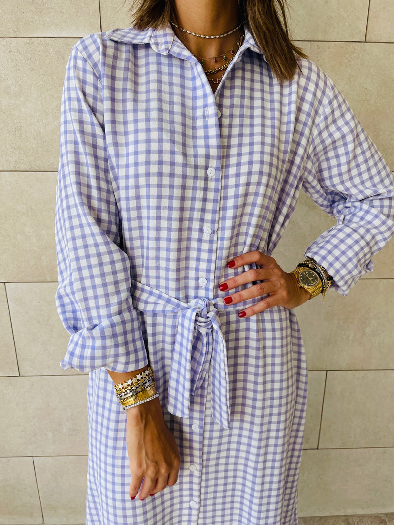 Lilac Checkered Shirt Dress