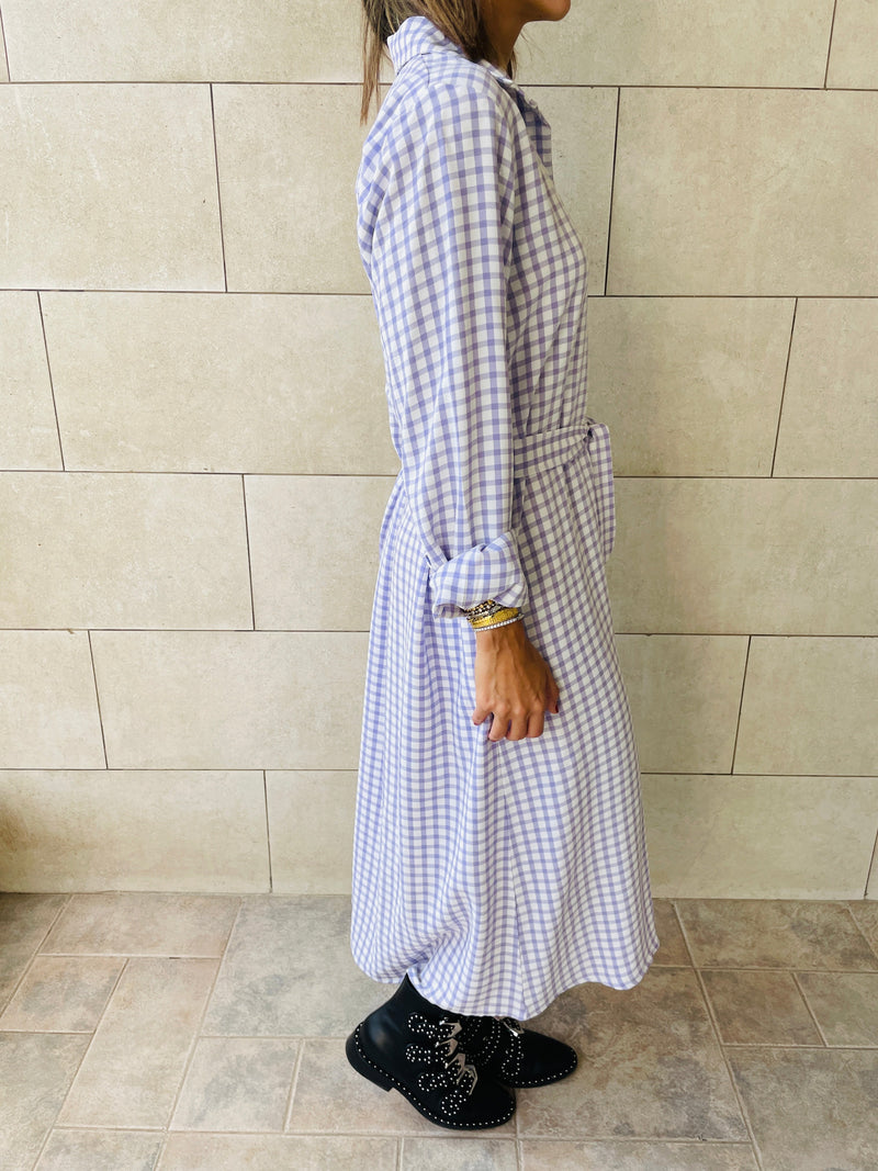 Lilac Checkered Shirt Dress