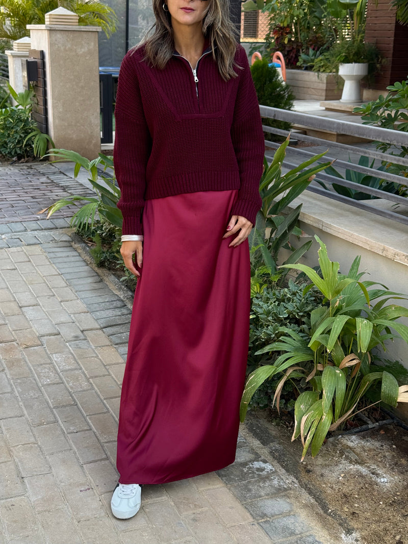 Burgundy Satin Flows Skirt