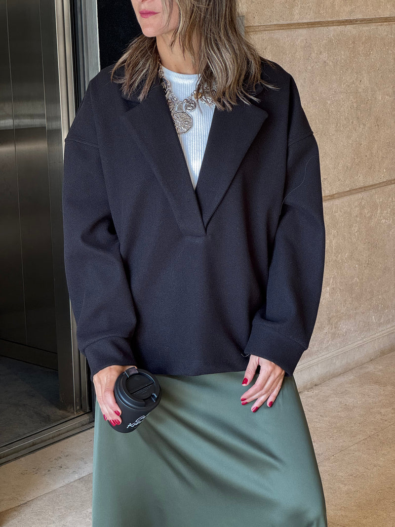 Black Wide Collar Tailored Top