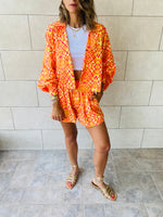 Orange Printed Shorts Set