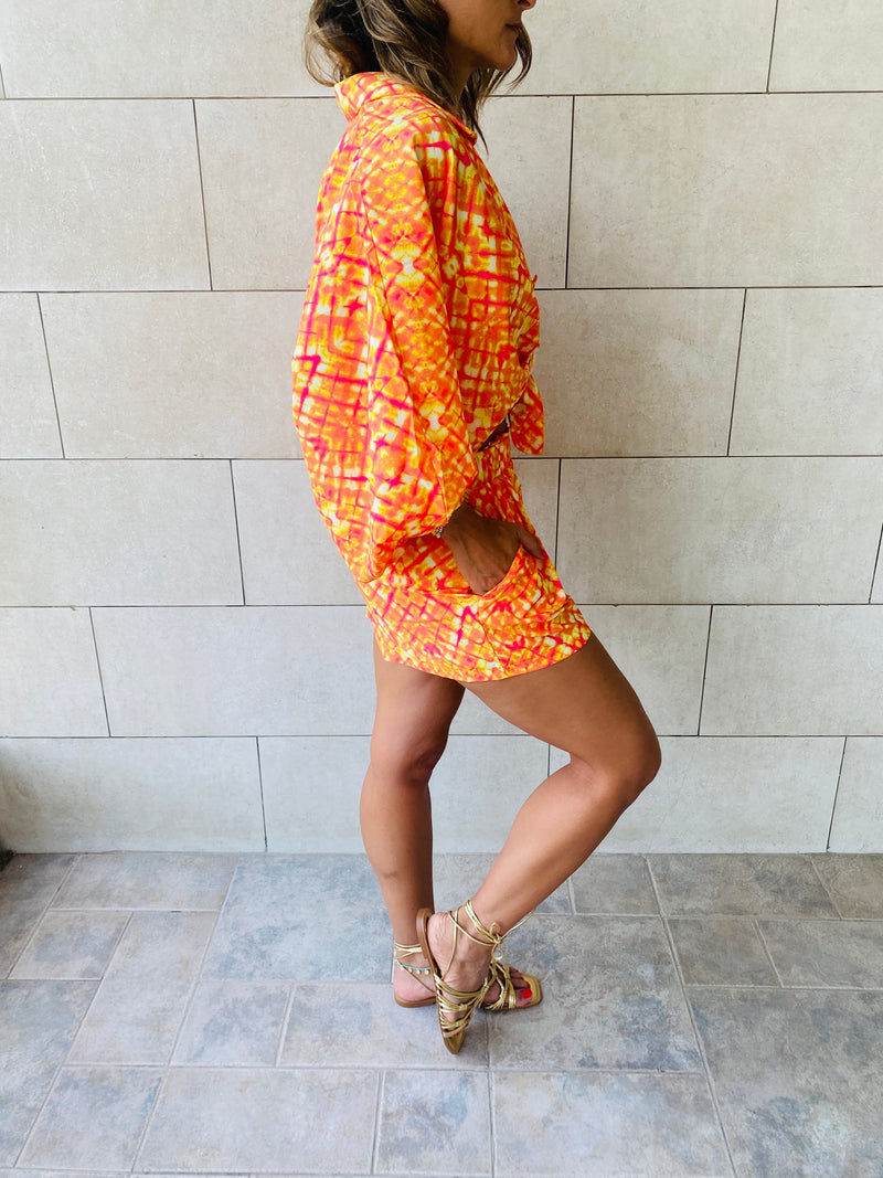 Orange Printed Shorts Set