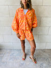 Orange Printed Shorts Set