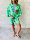 Green Printed Shorts Set