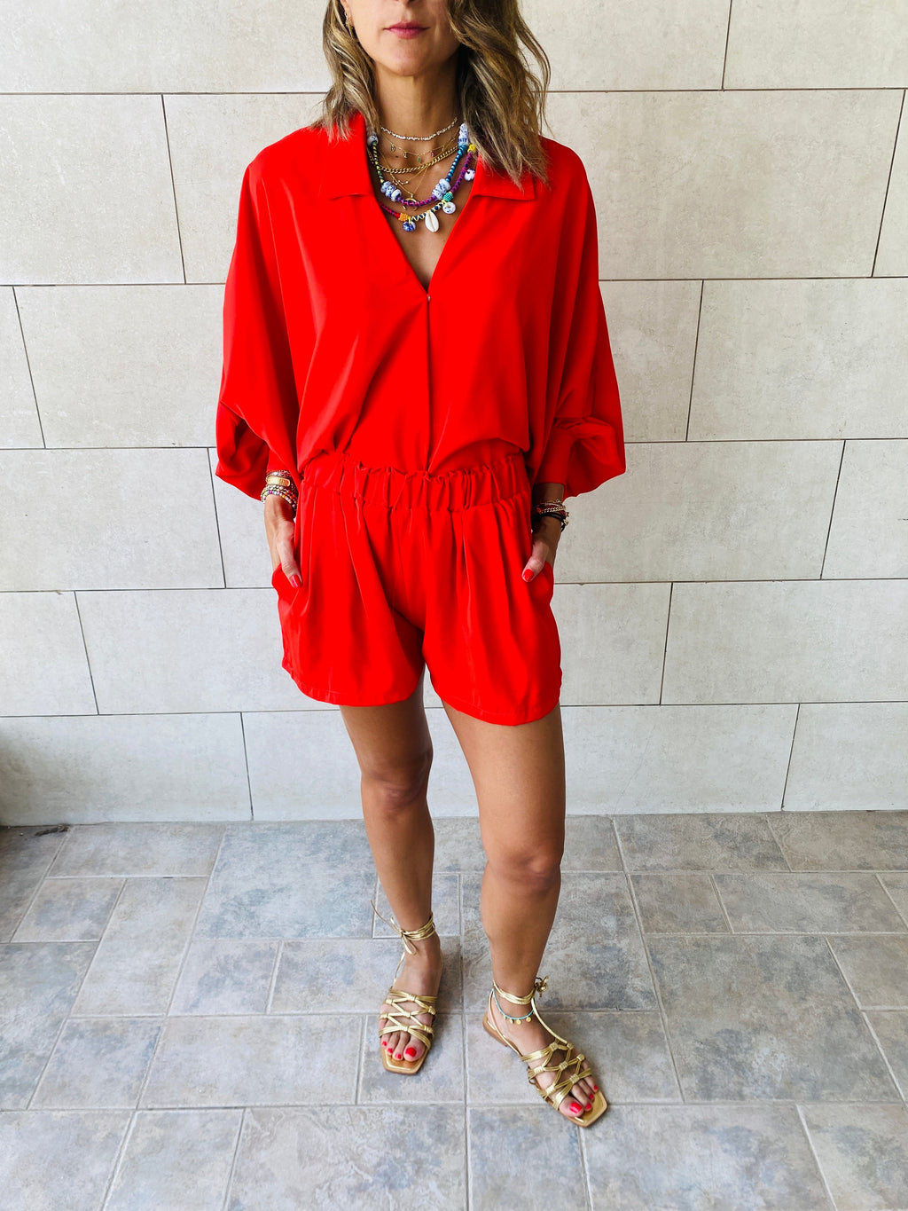 2 Piece Red Shorts Set