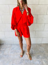 2 Piece Red Shorts Set