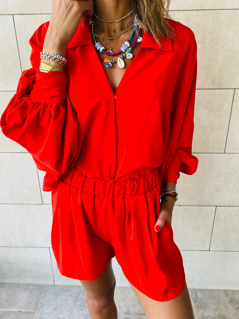 2 Piece Red Shorts Set