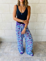 Blue Pattern Chiffon Beach Pants