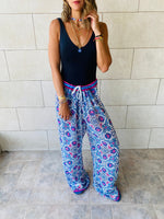 Blue Pattern Chiffon Beach Pants