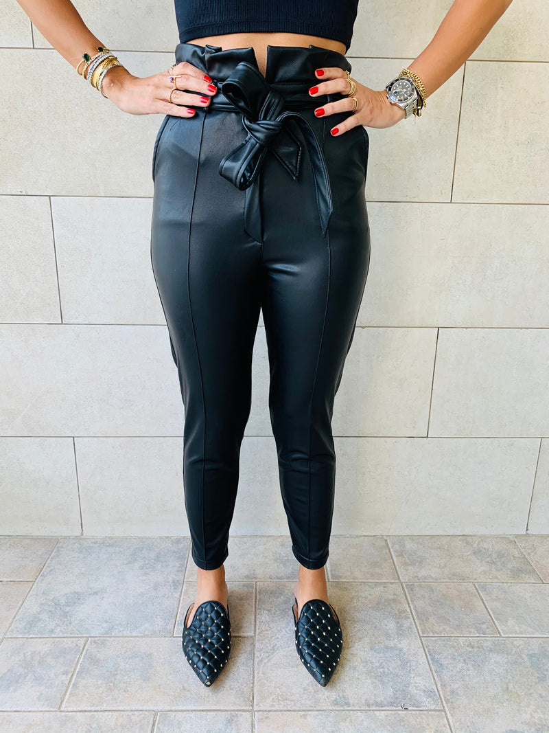 Black Leather Cig Pants