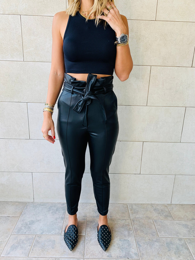 Black Leather Cig Pants