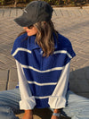 Blue Striped Sleeveless High Neck Quarter Zip Up