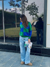 Blue & Green Retro Inspired Checkered Jumper