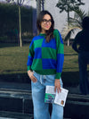 Blue & Green Retro Inspired Checkered Jumper