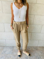 Beige Belted Pants