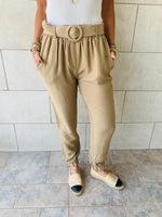 Beige Belted Pants