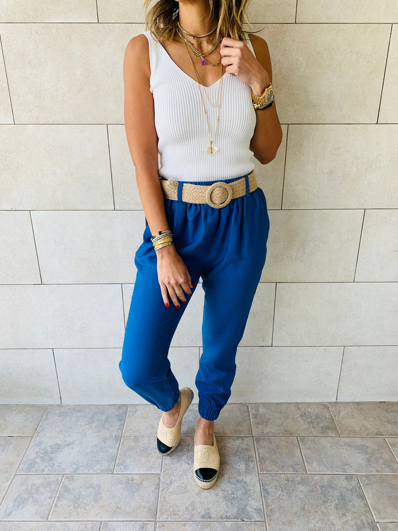 Blue Belted Pants