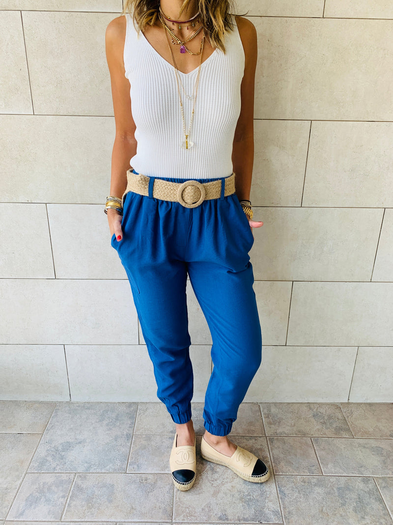 Blue Belted Pants