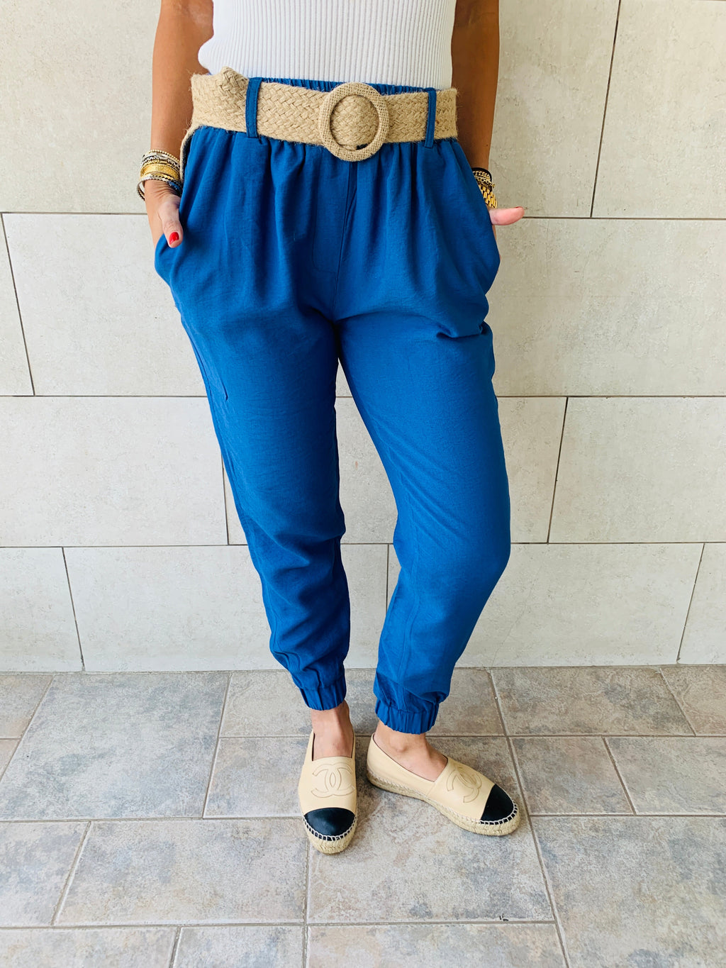 Blue Belted Pants