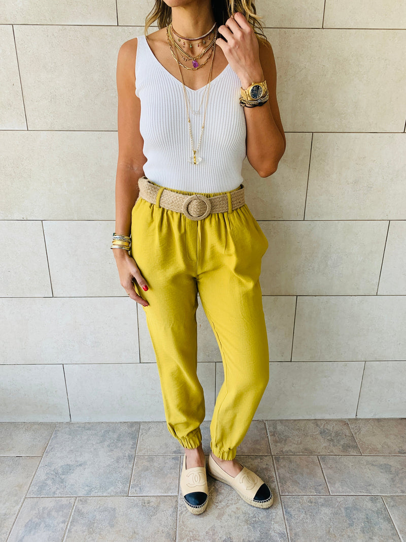 Mustard Belted Pants