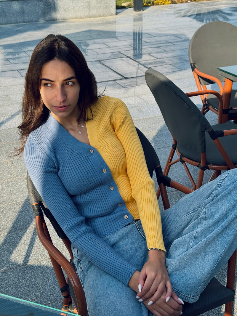 Yellow & Blue Contrast Knit Sweater