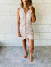 Beige Mesh Ruche Dress