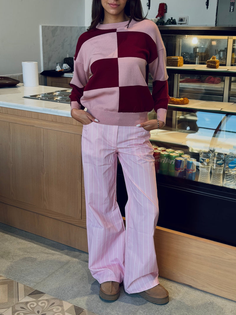 Pink & Burgundy Retro Inspired Checkered Jumper