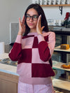 Pink & Burgundy Retro Inspired Checkered Jumper