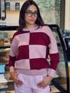 Pink & Burgundy Retro Inspired Checkered Jumper