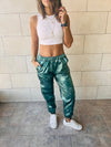 Green Metallic Leather Jogger